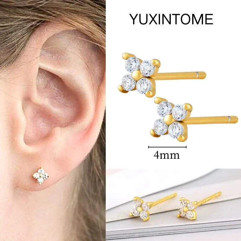 White Color Zircon Hoop Earrings 925 Sterling Silver Needle Cross/Star/Flower/Water Drop Pendant Gold Earrings Luxury Jewelry