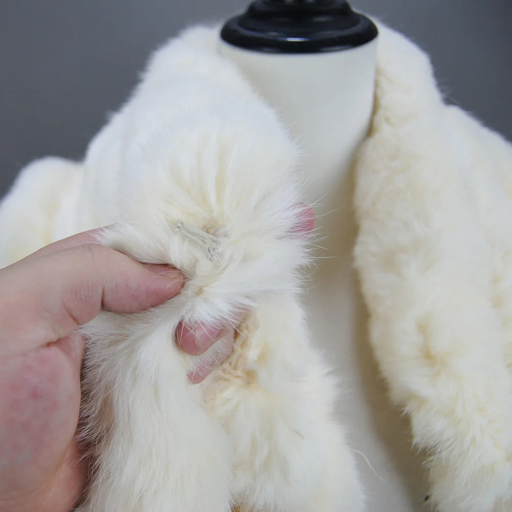Women Fashion Outdoor Knit 100% Real Rabbit Fur Scarves New Lady Winter Real Rabbit Fur Scarf Natural Warm Soft Rabbit Fur Shawl