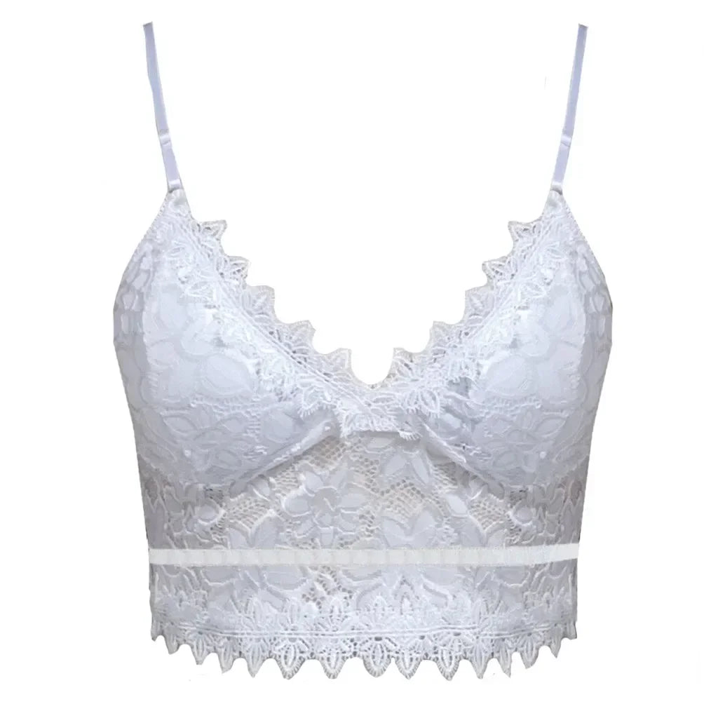 Floral Bralette Lace Bras Push Up for Women Sexy Lingerie Corset Camis Vest Underwear Wire Free Sheer Summer Crop Top Lingerie