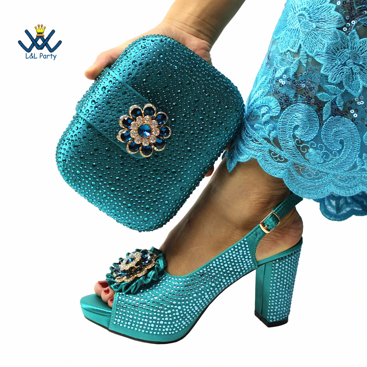 New Design Peep Toe African Spring Autumn Lady Shoes and Bag Set in Gold Color Women Sandal in Wedding