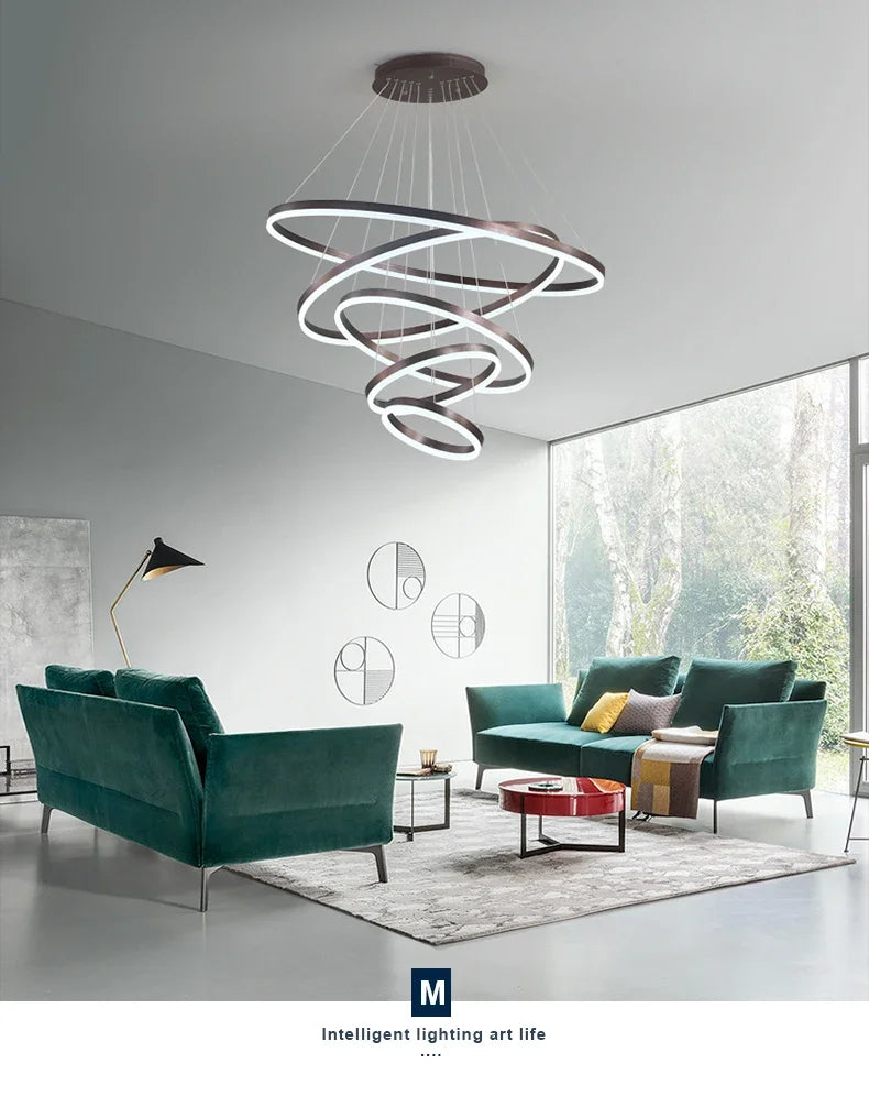 Mordern Minimalist Hign-end LED Pendant Lights Designer Circle Chandelier Home Rooms Decoration for Hall Living Lamping Fixtures