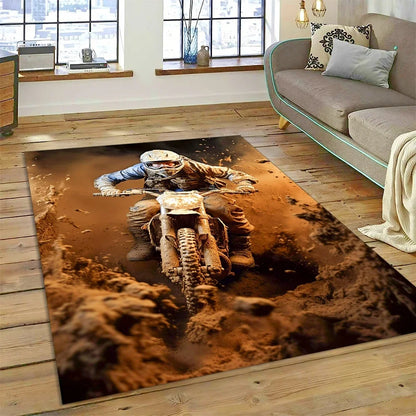 Motocross Modern retro Motorcycle Carpet Rug for Bedroom Living Room Home Sofa Decoration,Children Game Large Decor Floor Mat