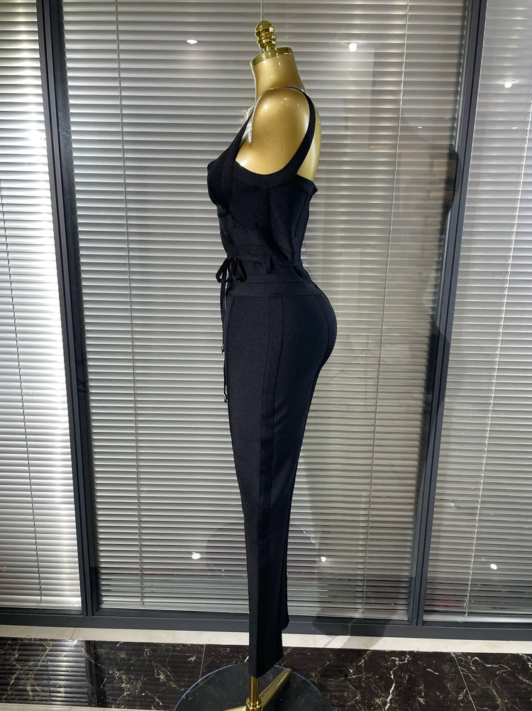 High Quality Women Sleeveless Sexy V-Neck Bodycon Bandage Long Jumpsuit Fashion Celebrate Evening Party Birthday Wear