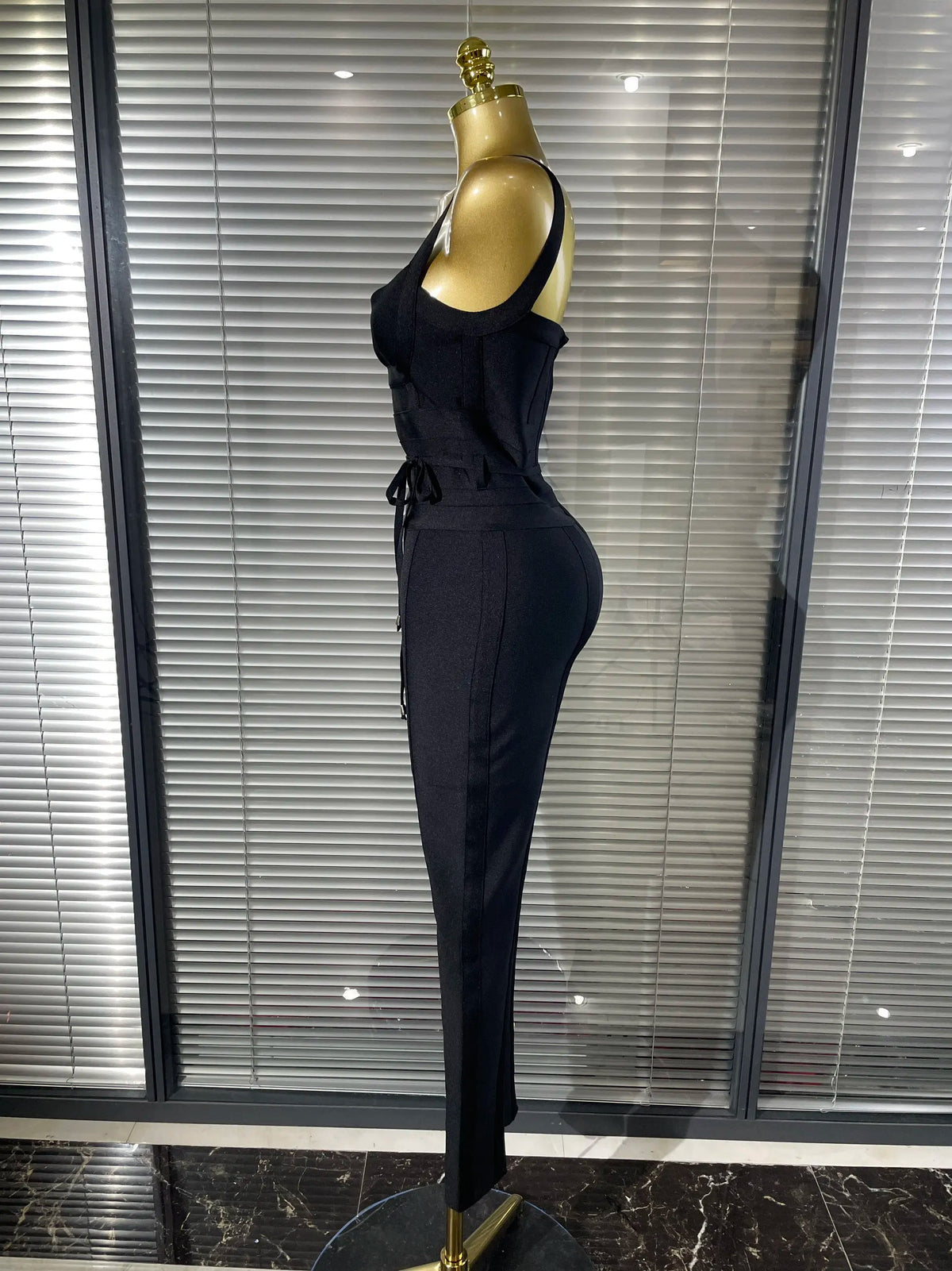 High Quality Women Sleeveless Sexy V-Neck Bodycon Bandage Long Jumpsuit Fashion Celebrate Evening Party Birthday Wear