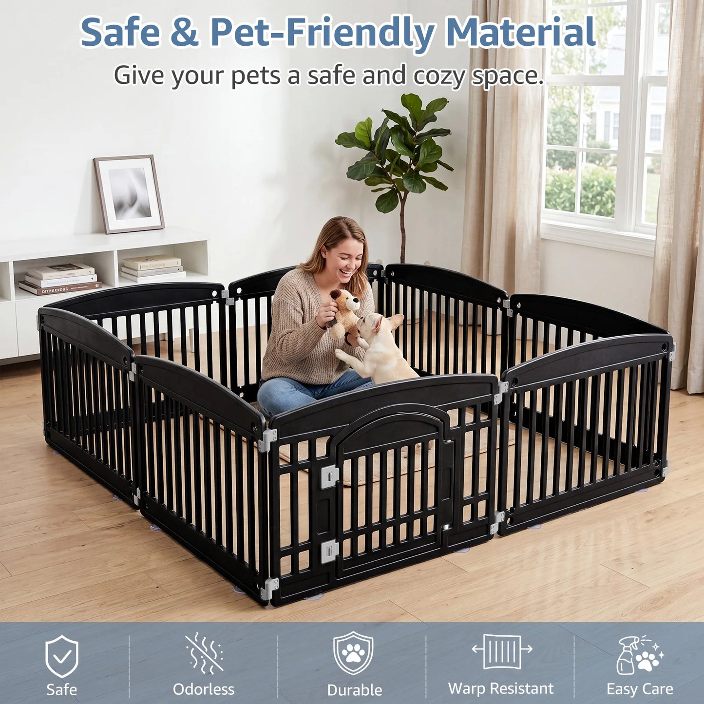 JHK 8 Panel Plastic Dog Playpen 24IN Expandable Durable Pet Fence for Medium Dogs Indoor Outdoor Folding Portable Puppy Playpen