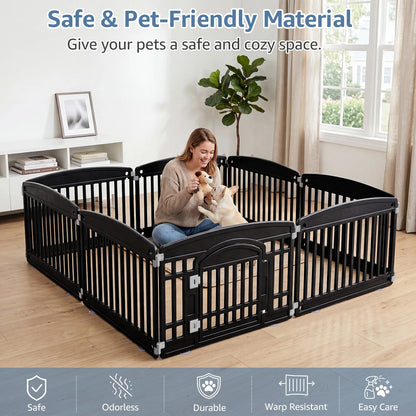JHK 8 Panel Plastic Dog Playpen 24IN Expandable Durable Pet Fence for Medium Dogs Indoor Outdoor Folding Portable Puppy Playpen