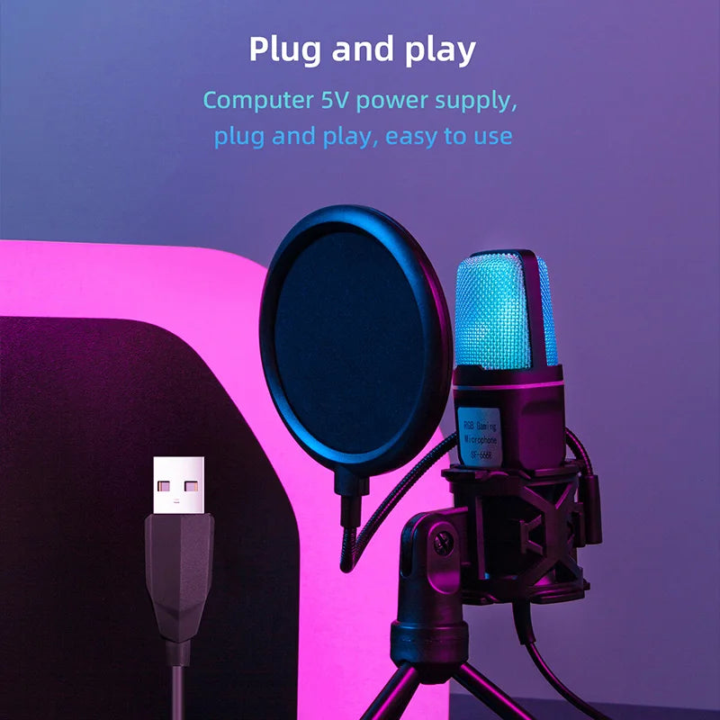 USB Microphone Gaming Microfone Condensador Noise Reduction Wire Mic for Podcast Recording Studio Streaming Laptop Desktop PC