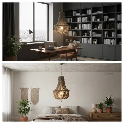 Black French Country Chandelier Large Hanging Lights Dia60 H65cm Living Room Boho Wood Bead Chandelier For Bedroom Dining Room
