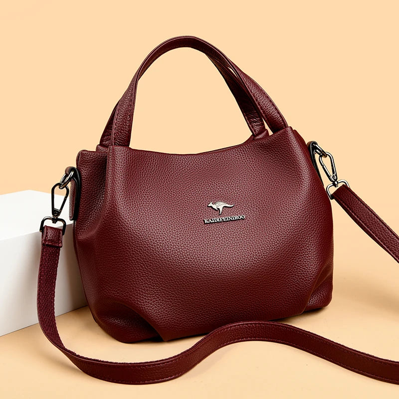 Genuine Soft PU Leather Handbags for Women Vintage Shoulder Tote Bag Luxury Designer Ladies Large Capacity Purse Bags Sac A Main