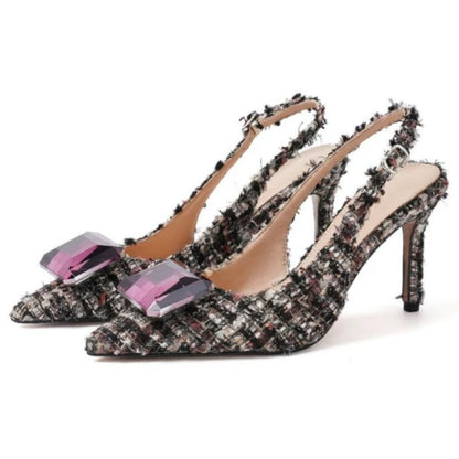 Luxury Diamonds Brand High Heels Women Sexy Pointed Toe Pumps Jewelry Sandals Ladies Elegant  Backless Party Dress Shoes Female