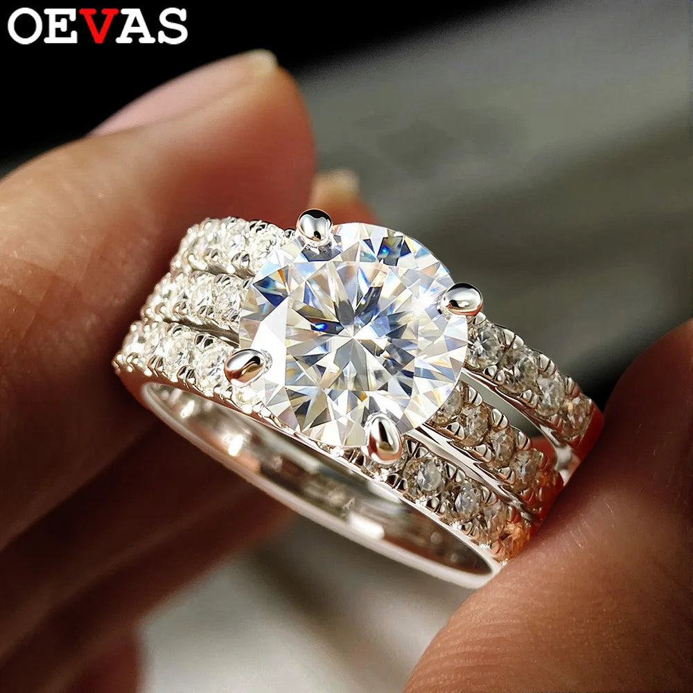 OEVAS 3ct (Total 3.63ct) Round Cut D Color Moissanite Bridal Ring Set Wedding Band 18K Gold Plated 925 Silver Rings Fine Jewelry