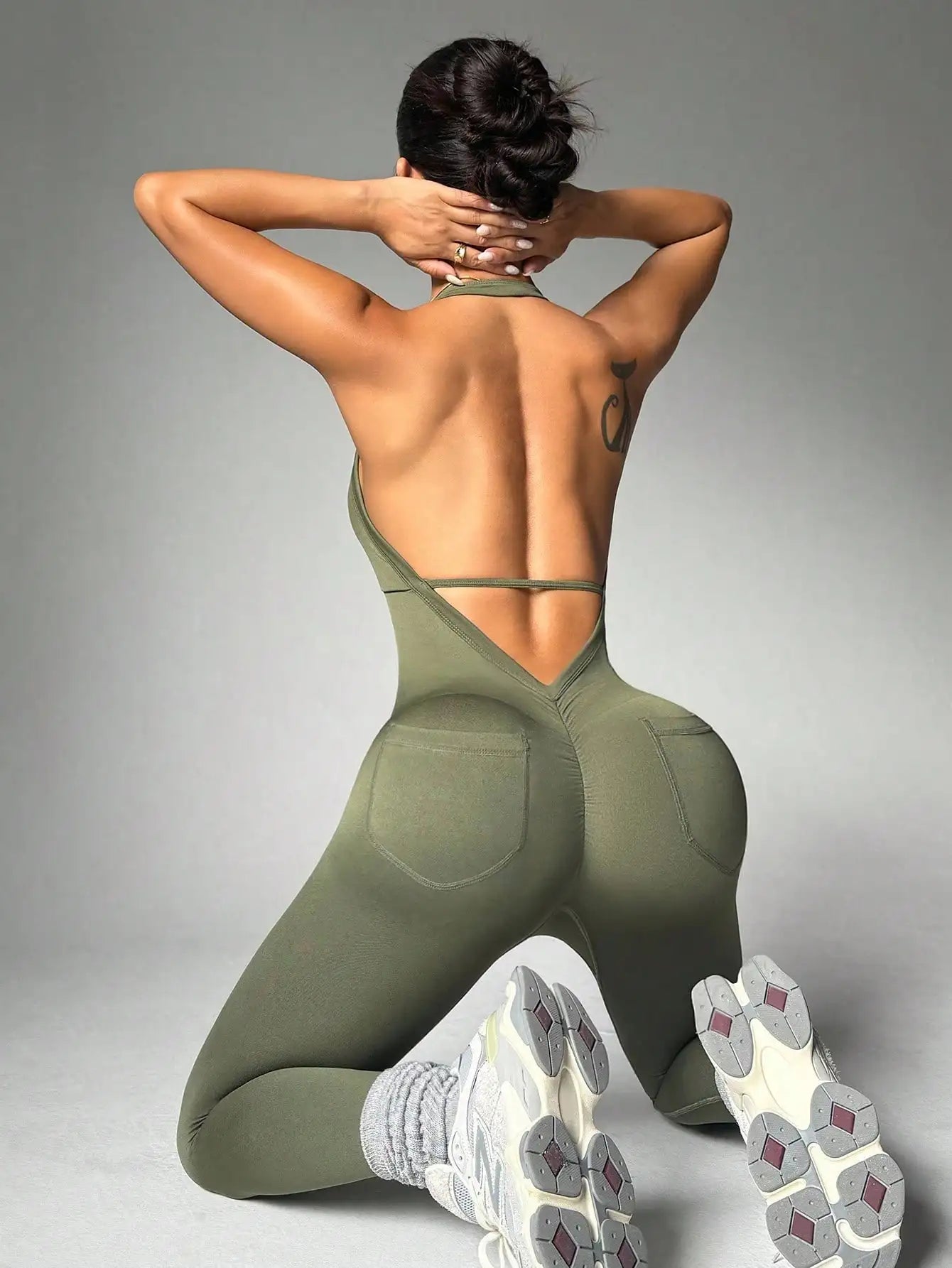 Solid Color High Elasticity Sports Overhead Sleeveless Backless Yoga Compression Leggings