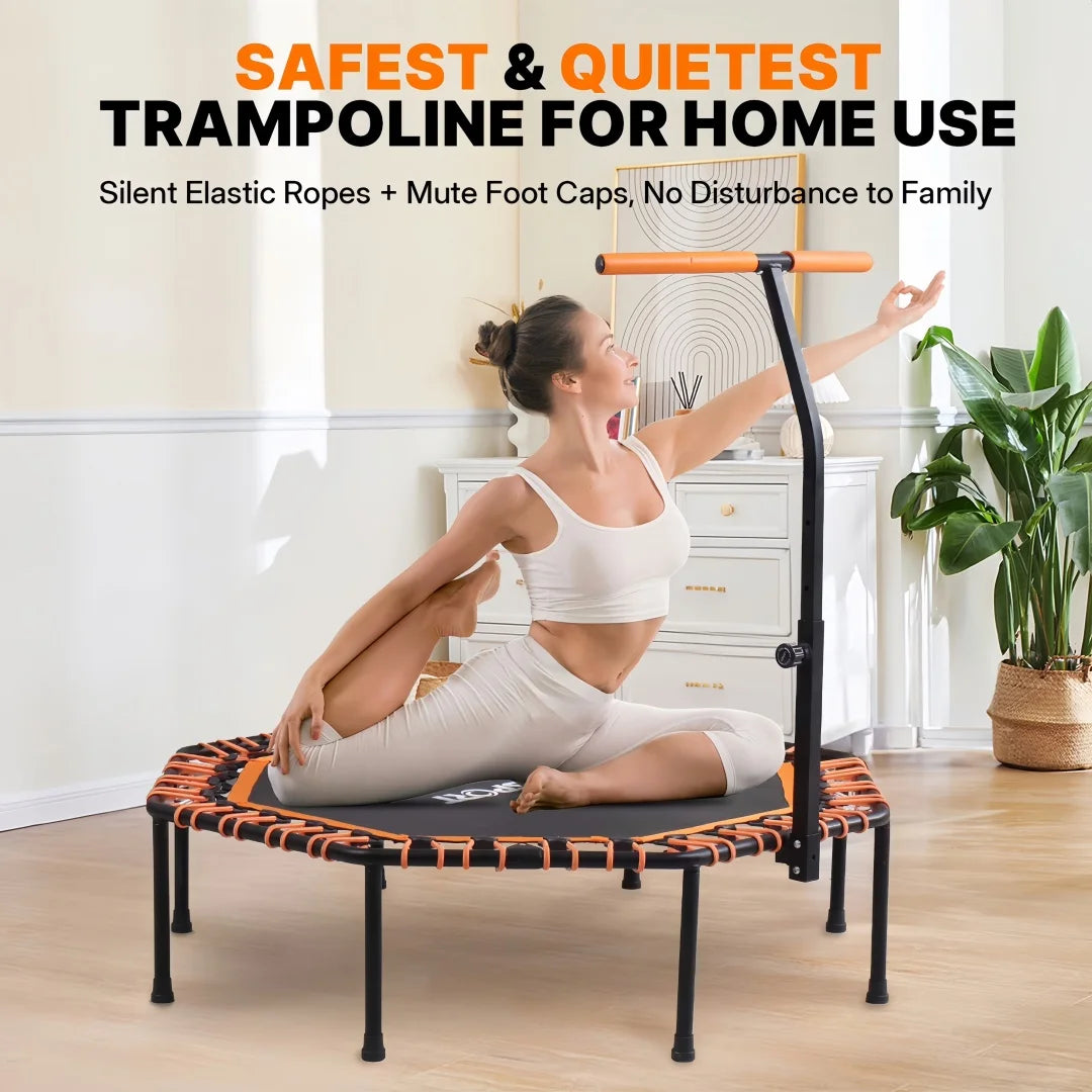 50" Fitness Trampoline Quiet Adult Mini with T-Bar Handle Silent Elastic Ropes