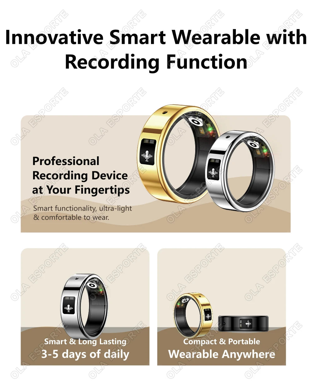 New AI Recording Smart Ring 2026 Heart Rate Health Monitoring Gesture Control AI-Translation Waterproof Multiple Sport Smartring