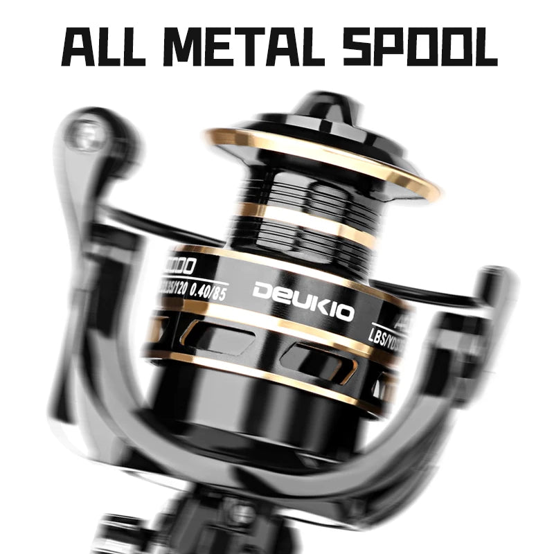 DEUKIO Spinning Reels 12KG Max Drag Carrete De Pesca 5.2:1 Metal Handle Fishing Reel Coils Reel for Fishing Accessories 2023