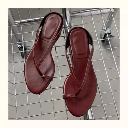 Women's Minimalist Thin Strap Sandals 2026 New Summer Flip Flops Elegant Clip Toe Flat Slides Casual Beach Shoes for Ladies