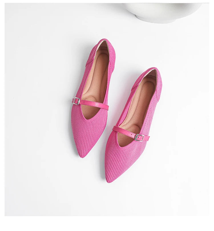 Women's flat shoes with pointed soft knitted sole breathable and comfortable shoes Spring and Autumn 2024 new model