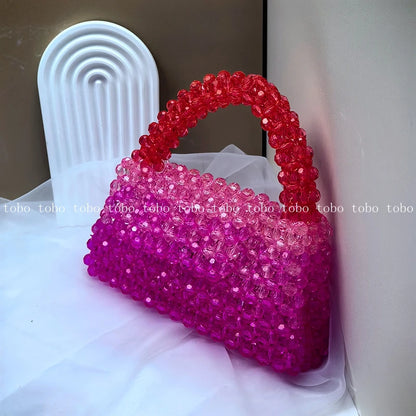 Gradient Blue Beaded Own Design Tote Bags for Women Customized Color Fashion Handbags for 2022 Chain Handle Clutch Evening Bag