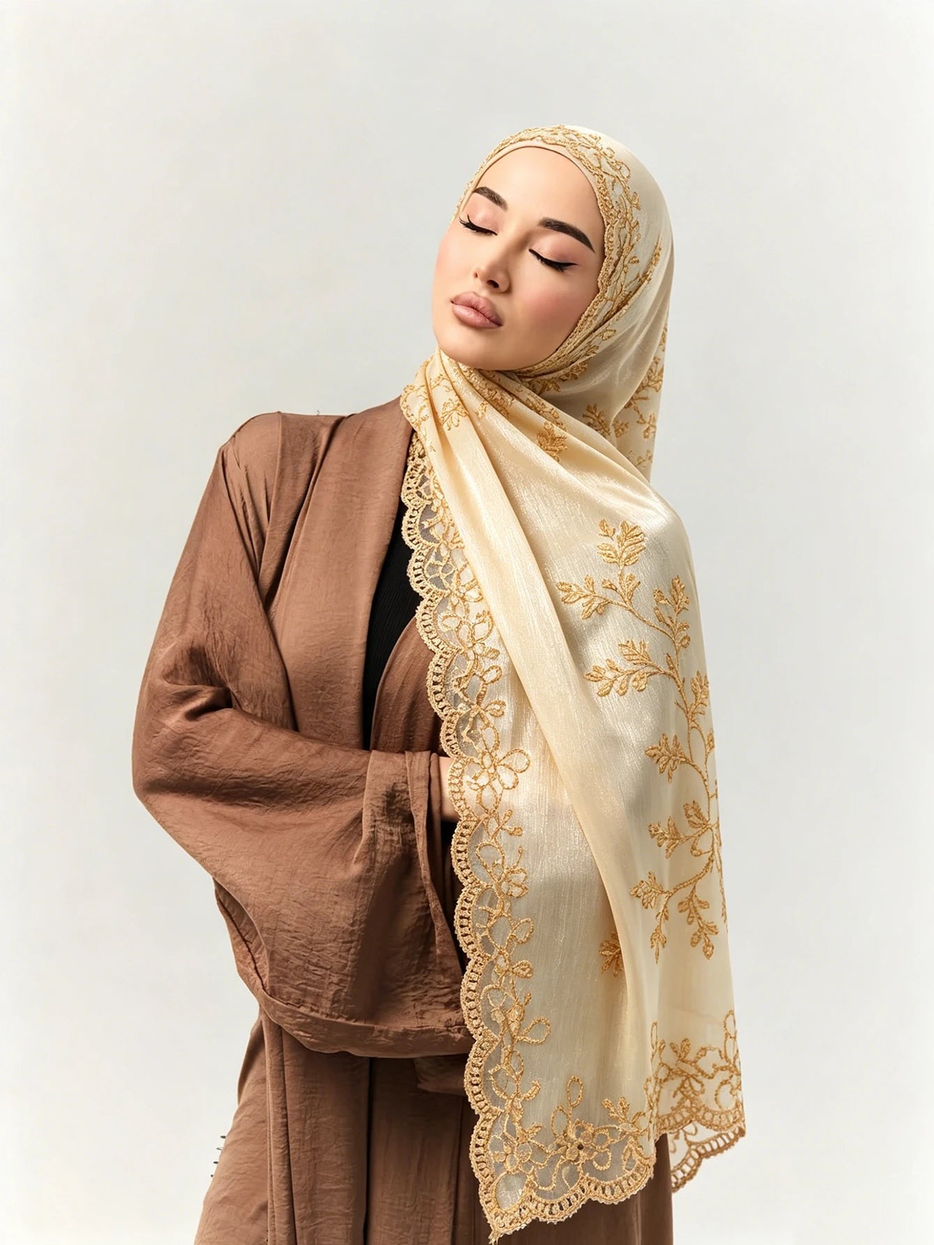 Luxury Sequin Floral Hijab Shimmer Shawl Glitter Shiny Headscarf Elegant Muslim Head Scarf for Wedding Soft Flowy Lace Edge