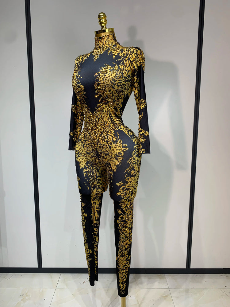 Sparkly Rhinestones Jumpsuit Fashion Sexy Stretch Dance Costume Nightclub Bodysuit Birthday Outfit Evening Party Leggings