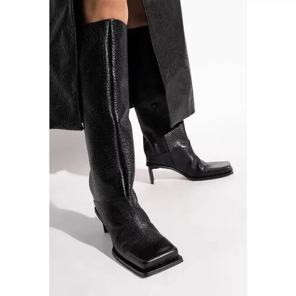 2026New Fashionable Square Head High Heels Women's Knee Length Boots with Side Zipper Stone Pattern Women's Mid Length Boots