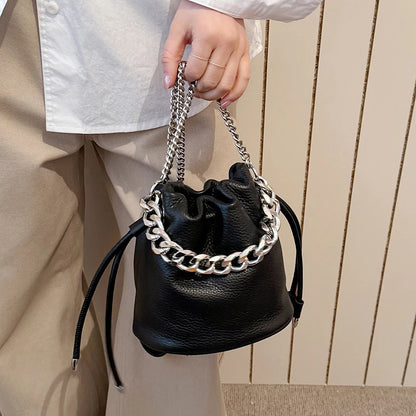 100% Genuine Leather Women Shoulder Crossbody Bags High Quality Solid Color Cow Leather Bucket Handbag Luxury Female Sac