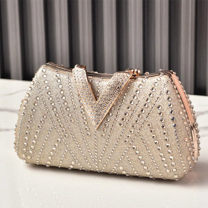 Diamond Silver Shoulder Bags for Women Wedding Inspired Designer Handbags 2026 Luxury Quality V Hasp Rhinestone Crossbody Bags