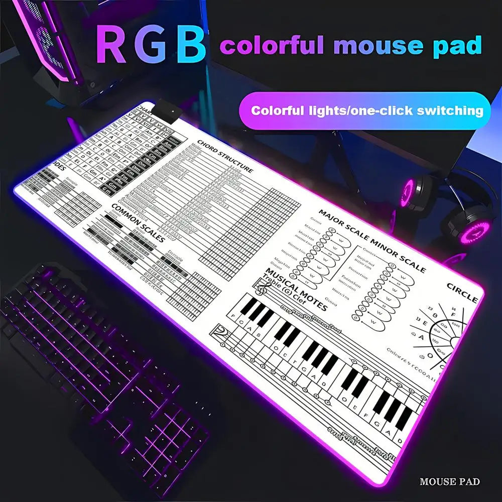 RGB LED Music Theory Mouse Pad Shortcut Keys Mouse Pad Desk Mat Cheat Sheet HYBXAXC  Users Anti Slip Software Engineers Desk Pad