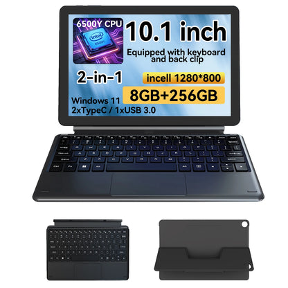 2-in-1 10.1 Inch Tablet Laptop Intel 6500Y 8GB+256GB SSD 1280*800 350Nits Windows 11 Type-C USB3.0 micro HDMI Wifi5 BNCF W1001