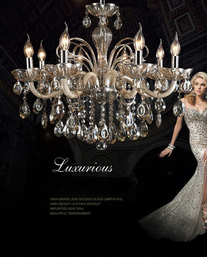 New Modern Candle Cognac Color Crystal Chandelier Living Room Large Light Atmosphere Restaurant Bedroom Lobby Hotel Hanging Lamp