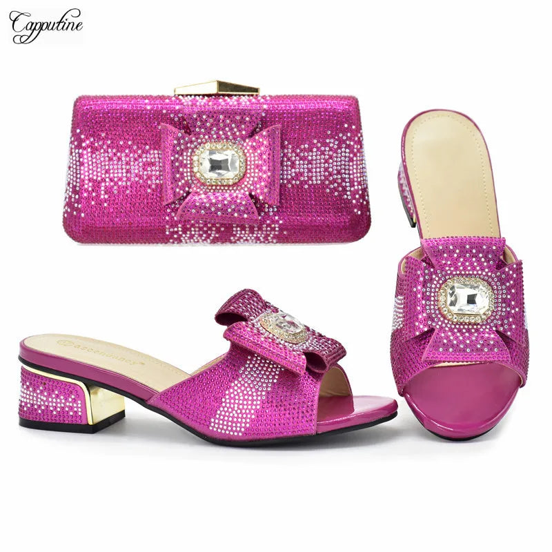 Green Women Shoes And Bag To Match Fashion African Summer Slippers With Clutch Handbag Set Pantoufle Femme Pantofole 938-43 5CM