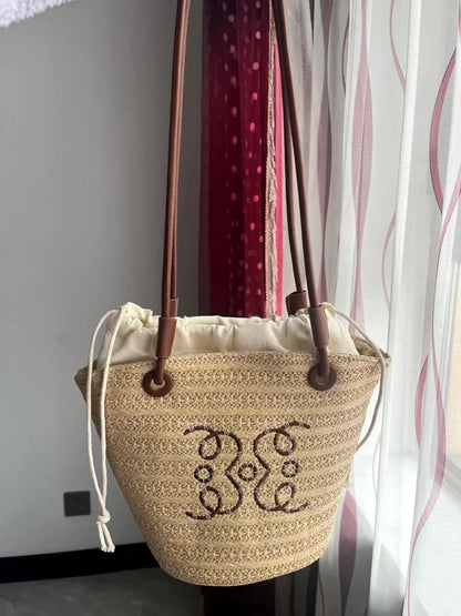 Summer New Vacation Woven Straw Bag, High Quality Seaside Beach Bag for Women, Women's Beach Bags Bucket Bag