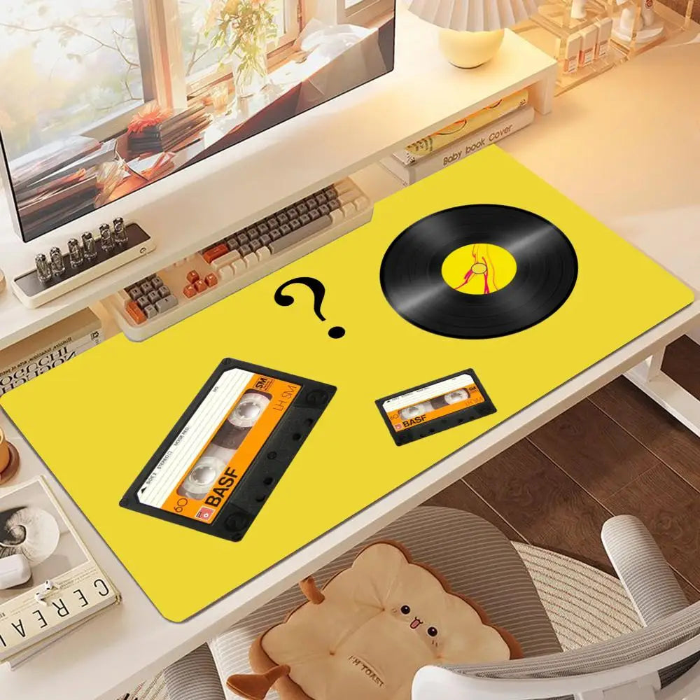 Large Size Mousepad Table Mat For Bedroom Learning Games Nostalgic Vinyl Cassette Themed For Laptop Office Desktop Mat
