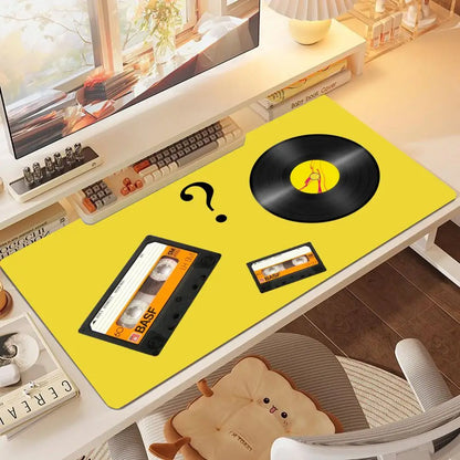 Large Size Mousepad Table Mat For Bedroom Learning Games Nostalgic Vinyl Cassette Themed For Laptop Office Desktop Mat