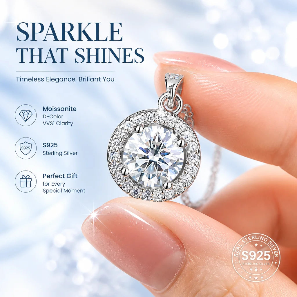 With GRA Certificate 1ct Moissanite Necklace Women's 925 Sterling Silver Plated 18k Gold Pendant Luxury Fine Jewelry