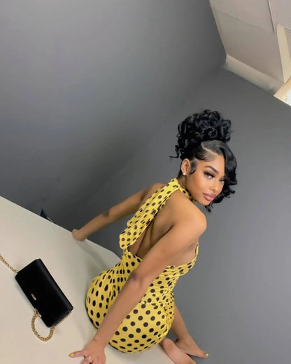 European and American New Style Women's Clothing Spring and Summer Polka Dot Print Elastic Halter Neck Backless Slim Fit Jumpsuit Women's Jumpsuit