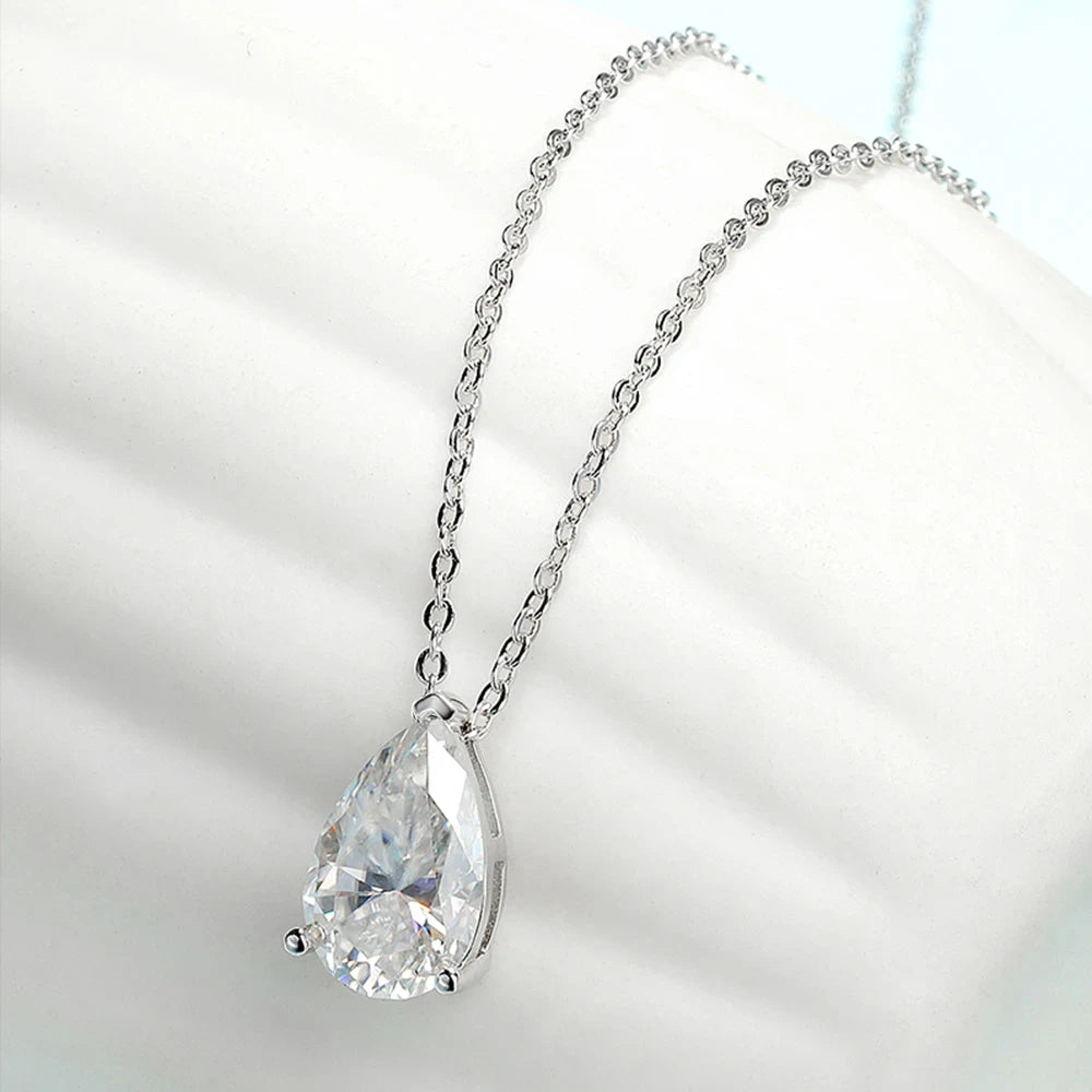 1ct 2ct 3ct 4ct Pear Cut Moissanite Necklace for Women Gift 925 Pendant 100% Sterling Silver Chain Water Drop NecK Chain Jewelry