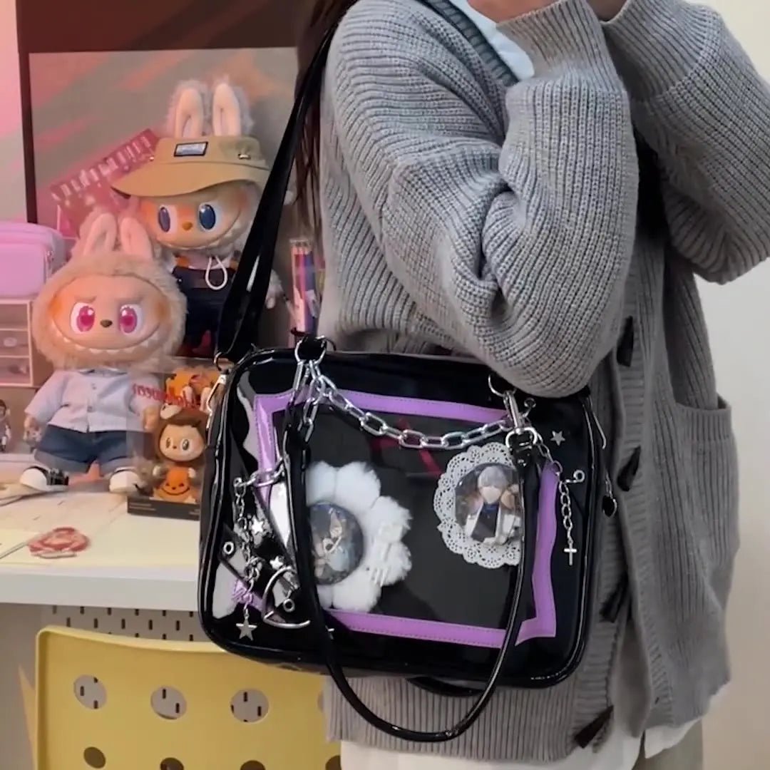New Arrival Subculture Spicy Cool Girls Shoulder Bags Fashion Gothic Style PU Leather Ita Bags Pin Display Ita Crossbody Purse