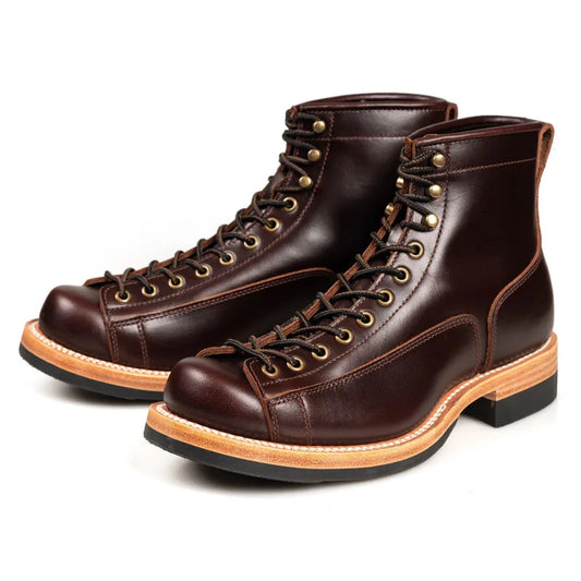 Genuine Leather Big Toe Leather Shoes High Cut Thick Soled Workwear Cow Leather Handmade Men Boots