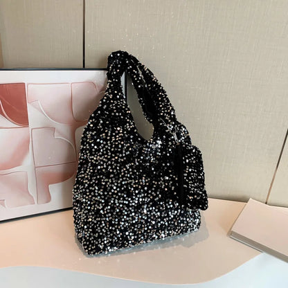 Tote Bag for Women Sequin Shoulder Bag Trendy Hobo Bag Luxury Designer Handbag Slouchy Underarm Bag for Work Travel Shopping