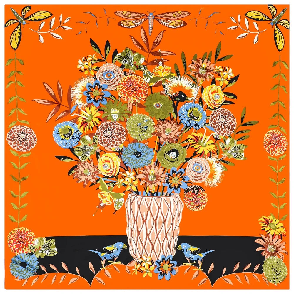 130CM Silk Scarf Women Horse Head Print Stoles Square Scarves Wraps Large Bandana Kerchief Hijabs Female Silk Foulards Sjaal