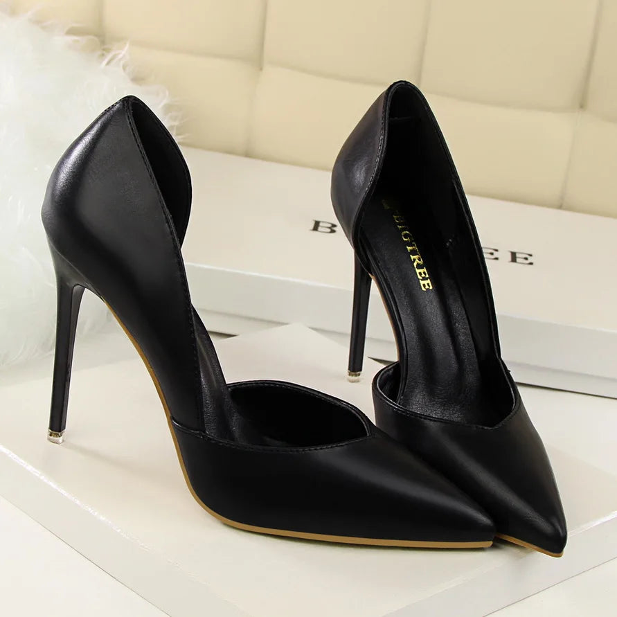 Summer Women 10.5cm High Heels Leather Pumps Female Escarpins Elegant Sweet Yellow Pink Stiletto Lady Wedding Heels Hollow Shoes