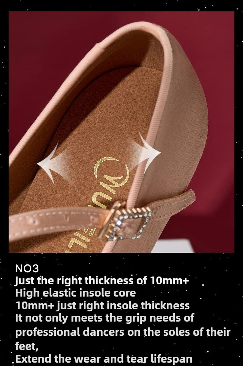 UK Latin Dance Shoes Women's Mid Heel Flexible Sole Ballroom Practice Shoes for Waltz Tango