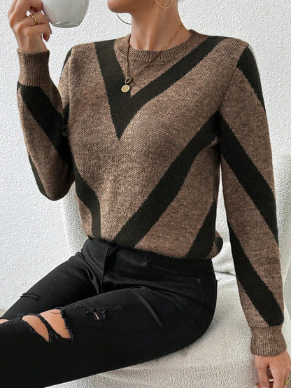 New Autumn and Winter Geometric Pattern Round Neck Long-Sleeved Knitted Sweater