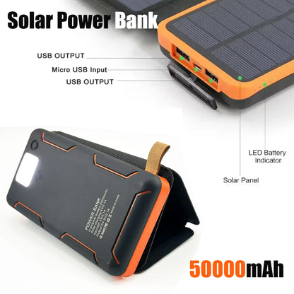 Solar Power Bank 50000mAH Folding Solar Panels 5V 2A USB Output Portable Outdoor Camping Sun Power For IPhone Android
