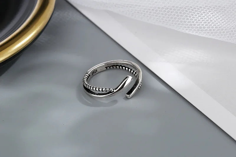 VENTFILLE 925 Sterling Silver Geometric Multilayer Round Bead Ring Female Fashion Punk Temperament Prevent Allergy Charm Jewelry