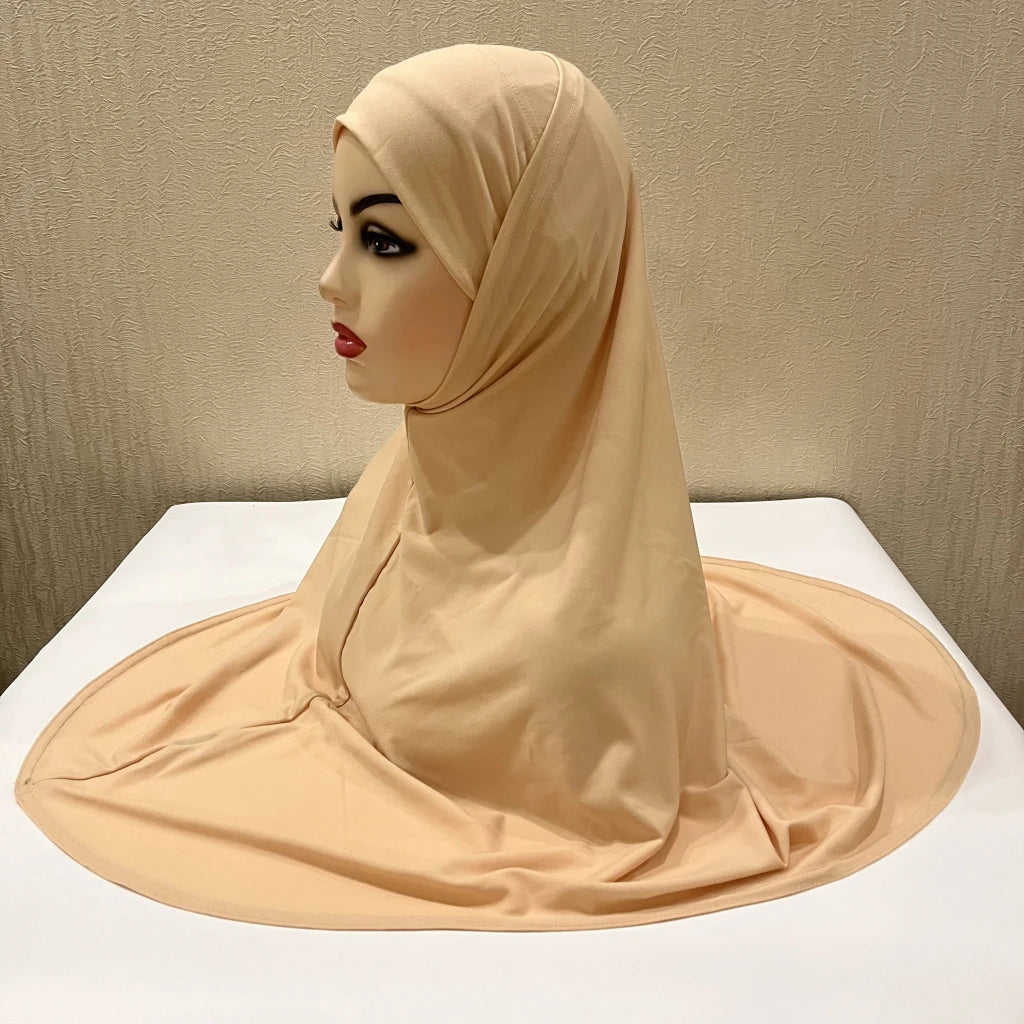 H292 Plain Two Pieces Large size muslim hijab with chin part top quality amira pull on islamic scarf hot sell headscarf
