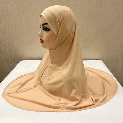 H292 Plain Two Pieces Large size muslim hijab with chin part top quality amira pull on islamic scarf hot sell headscarf