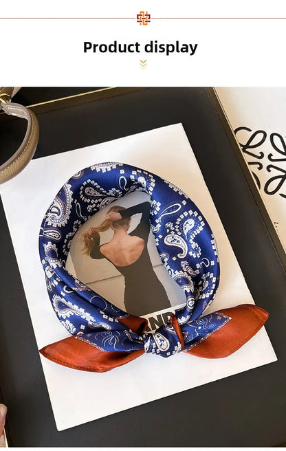100% Mulberry Silk Square Scarf 53x53cm Royal Blue Paisley Print Neck Scarf Headband Bag Ribbon Vintage Elegant Gift For Women
