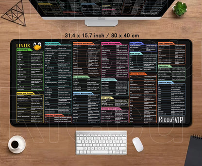Riccu Mouse Pad Linux Commands Line Rug Large Mousepad Shortcuts for Red Hat Ubuntu OpenSUSE Arch Debian Unix Programmer Deskmat